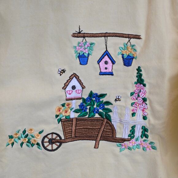 Vintage PBJ Classic Yellow Button Down Shirt Birdhouse Embroider Grandma Core - Picture 3 of 7